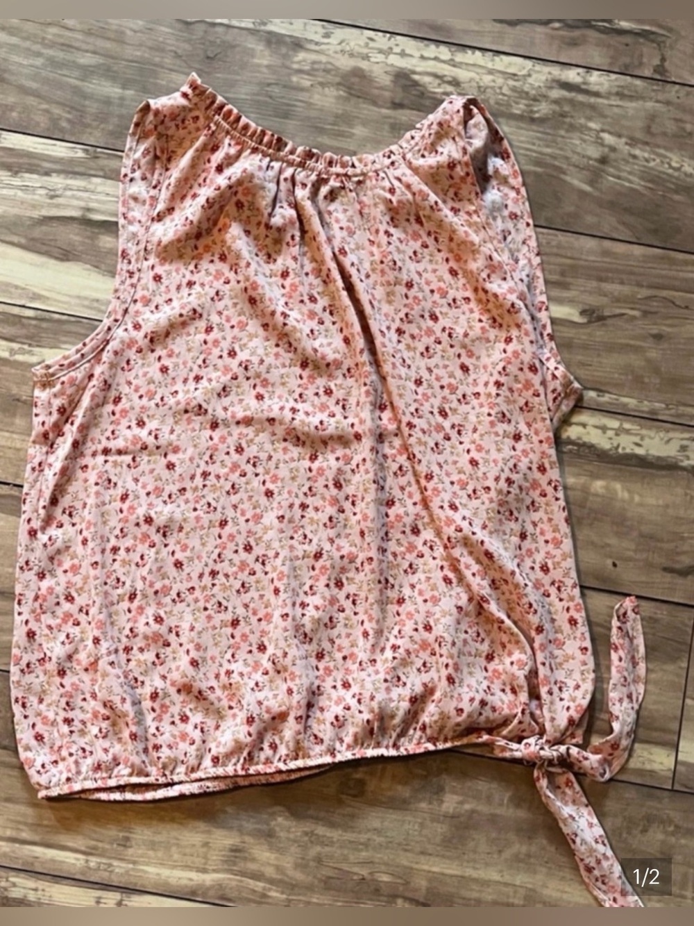 Sienna Sky Floral Sleeveless Ruffle Neck Side Tie Blouse Size Medium